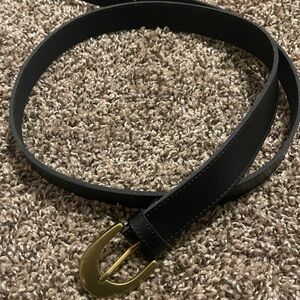 Cute Black Leather Belt with Gold Buckle size large